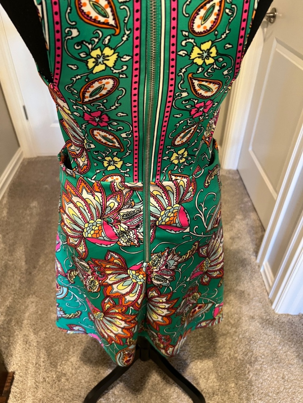 GBX Teal Multicolor Floral Sleeveless A-Line Dress with cut-outs on side - Picture 5 of 11